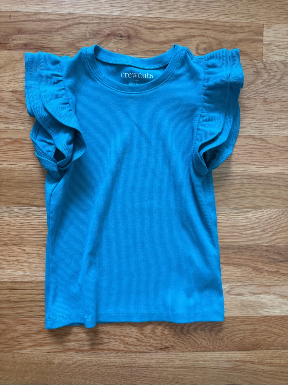 Crewcuts by J.Crew Girls 8-9 Turquoise Blue Ribbed Ruffle Sleeve Top